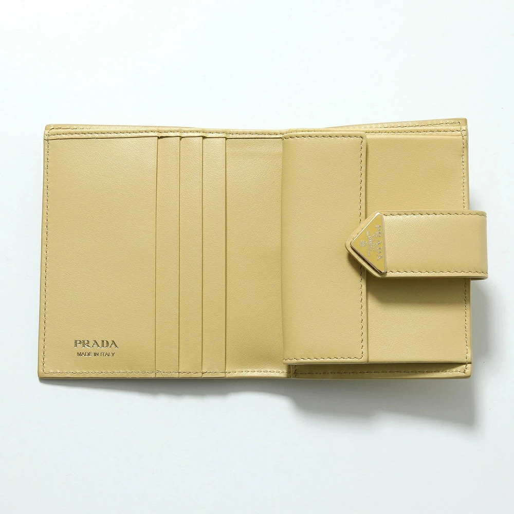 Prada Bi fold Wallet CITY CALF TAB Leather Triangle VANIGLIA
